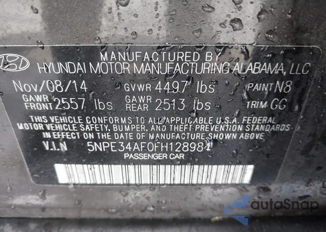 2015 Hyundai Sonata Sport z USA, uszkodzony, nr VIN 5NPE34AF0FH128984